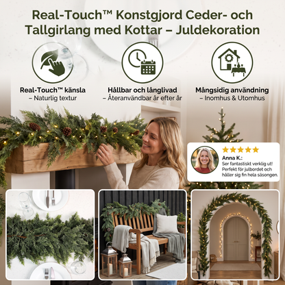 Real-Touch konstgjord ceder- och tallgirlang med kottar – Juldekoration