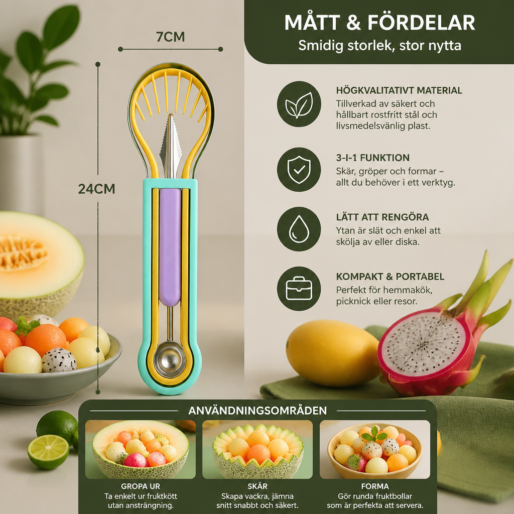 3-i-1 Fruktskärnings- & Melonverktygsset