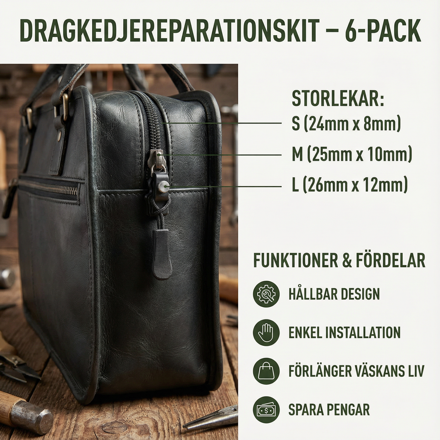 Dragkedjereparationskit – 6-pack