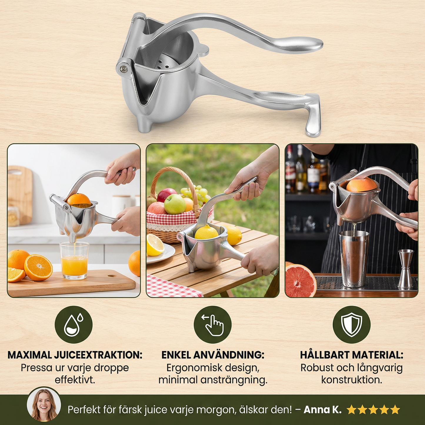 Aluminiumhandpress – Manuell citruspress för frukt & mer