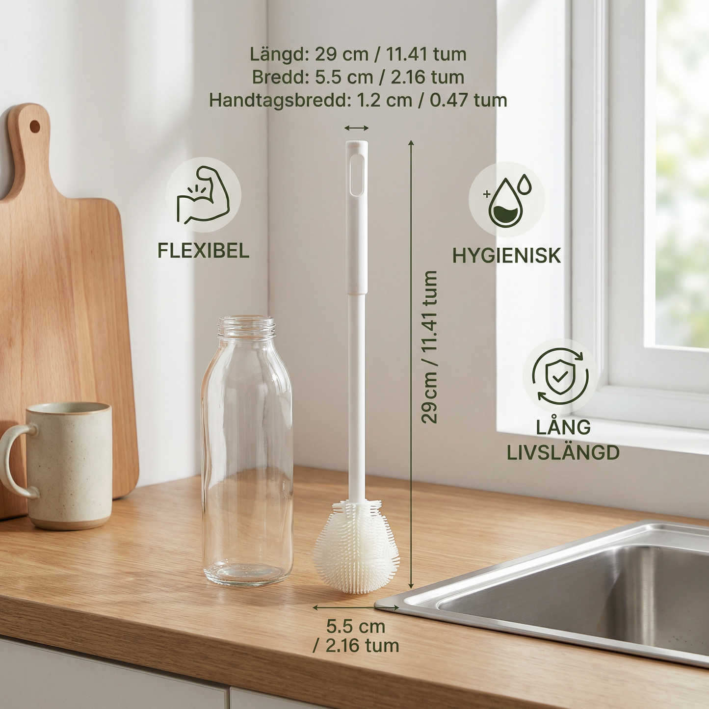 Flaskborste med vinklad form – 3-pack