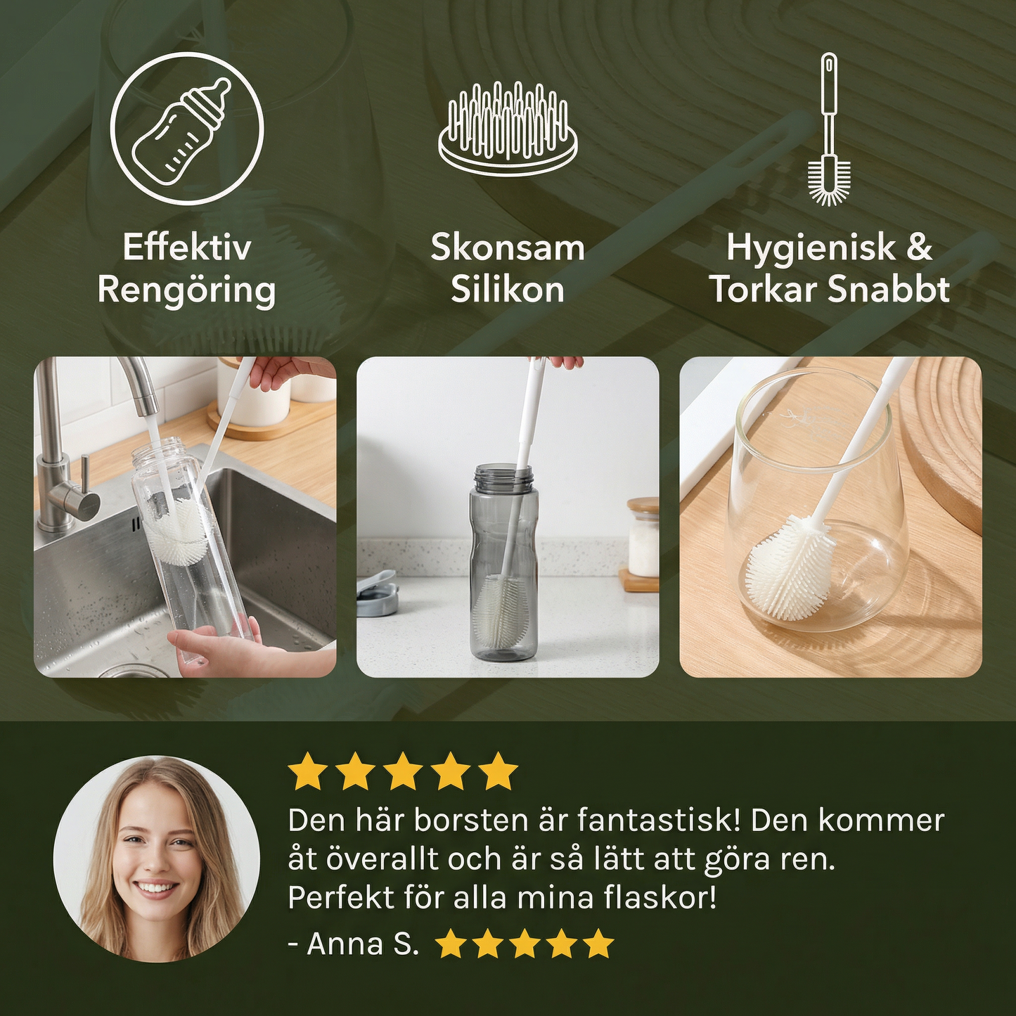 Flaskborste med vinklad form – 3-pack